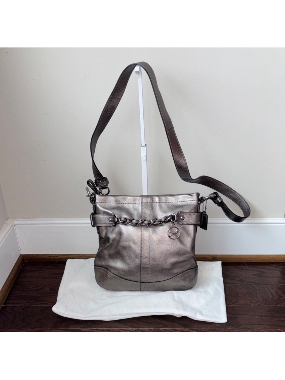 Coach Metallic Pewter Leather Shoulder Bag